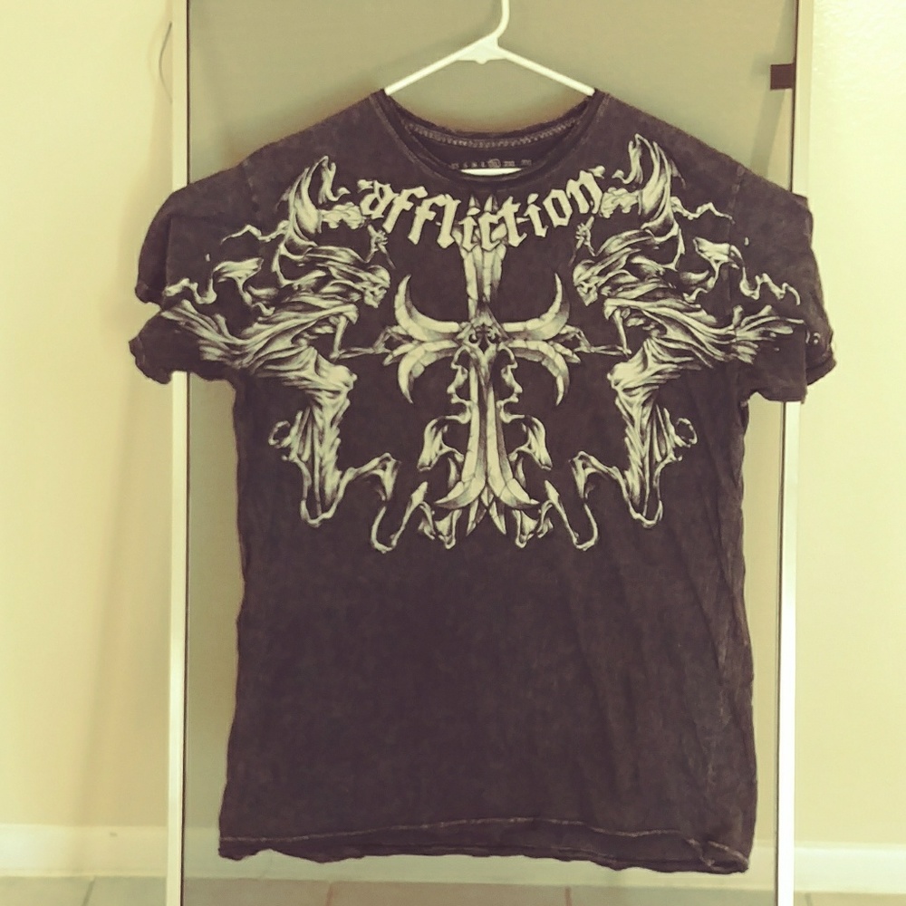 Affliction cross t-shirt XXL - black and off white